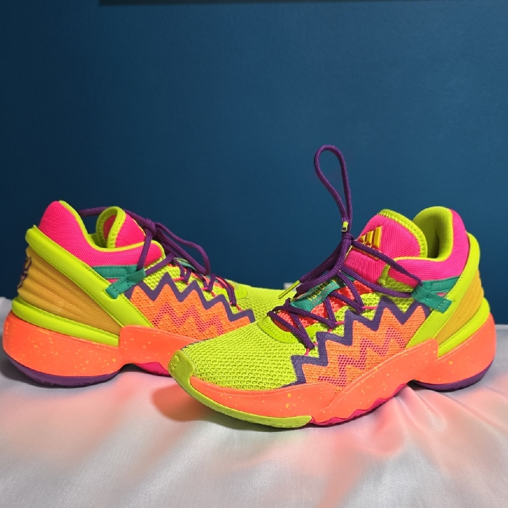 Adidas D.O.N. Issue 2 J Neon Yellow and Pink Zigzag Sneakers
